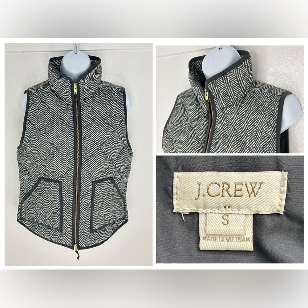 J. Crew Herringbone Printed Down Puffer Vest Size Small Preppy Outdoor 02533